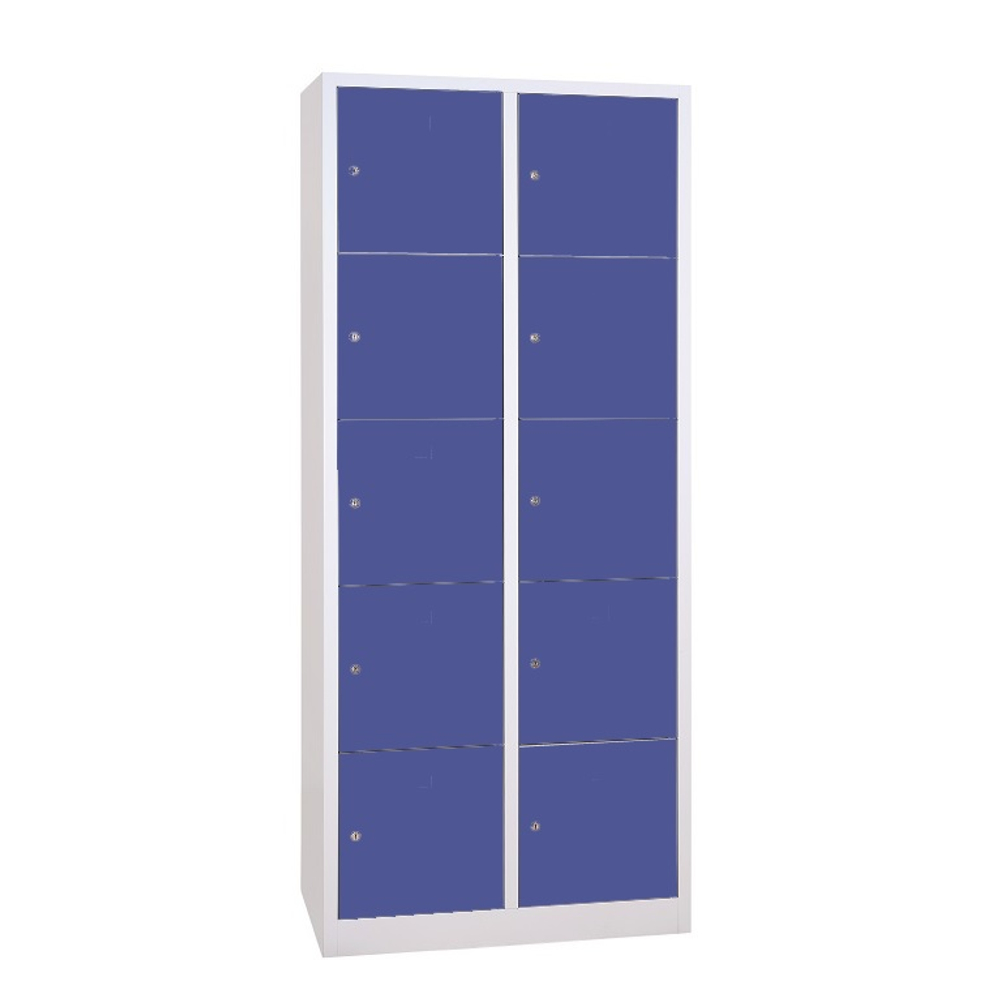 10 rekeszes iskolai fém öltözőszekrény, 1900×800×450 mm, kék színű ajtóval