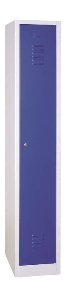 1 rekeszes hosszúajtós acél öltözőszekrény, 1800×300×500 mm, kék színű ajtóval