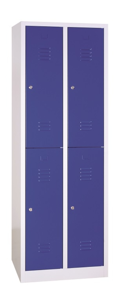 4 rekeszes rövidajtós acél öltözőszekrény, 1950×600×500 mm, kék színű ajtóval