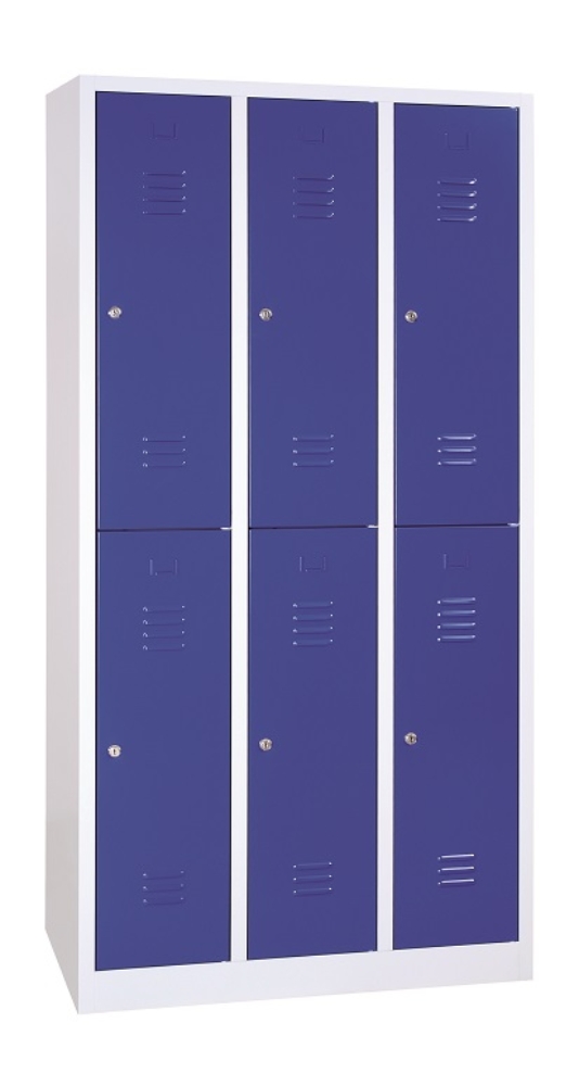 6 rekeszes rövidajtós acél öltözőszekrény, 1950×900×500 mm, kék színű ajtóval