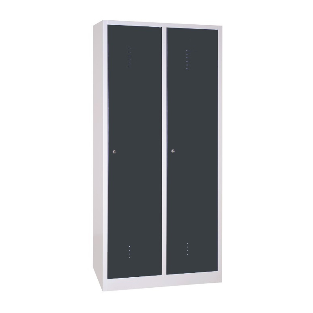 2 rekeszes szélesajtós acél öltözőszekrény, középen válaszfallal, 1800×800×500 mm, antracit színű ajtóval