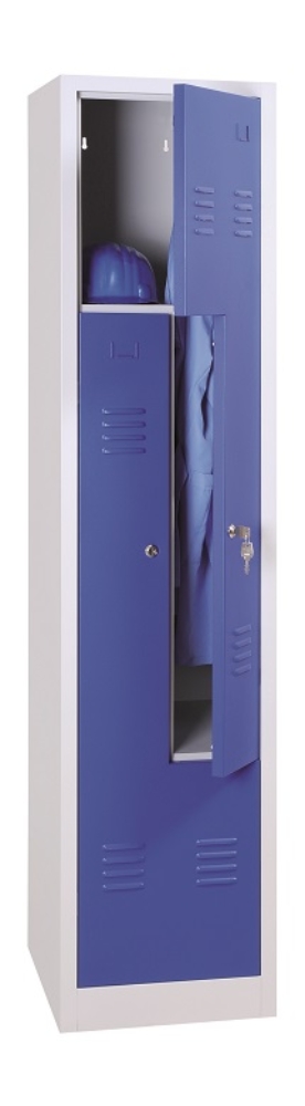 2 rekeszes Z-ajtós acél öltözőszekrény, 1800×400×500 mm, kék színű ajtóval