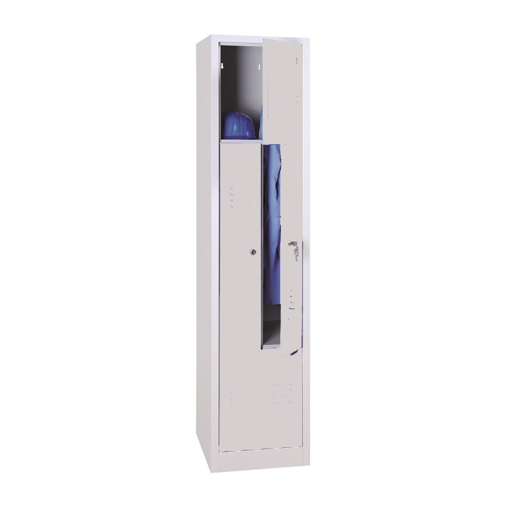 2 rekeszes Z-ajtós acél öltözőszekrény, 1800×400×500 mm, szürke