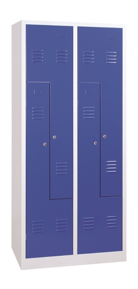 4 rekeszes Z-ajtós acél öltözőszekrény, 1800×800×500 mm, kék színű ajtóval