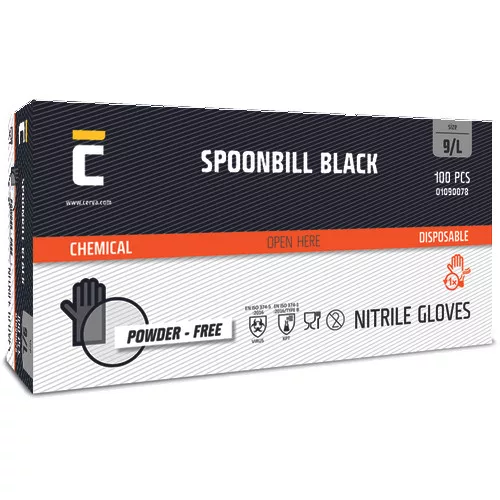 SPOONBILL BLACK nitril púdermentes XL-10