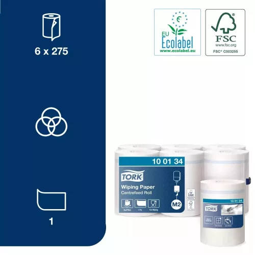 Tork belsőmagos törlőpapír 19cm átm. - 1 rétegű, hófehér, 275m (Karton - 6 tek)