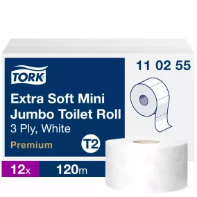   Tork Premium Mini Jumbo, extra puha toalettpapír 19cm átm. - 3 rétegű, hófehér, 120m (Karton - 12 tek)