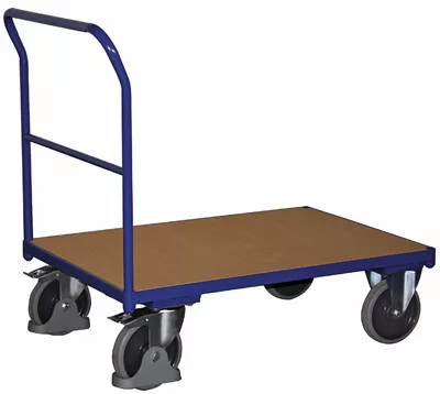 Tolókaros kocsi, rakodófelület hxsz 1030x600 mm, külső méretek hxszxm 1125x600x1015 mm, teherbírás 500 kg, ral 5010 enciánkék