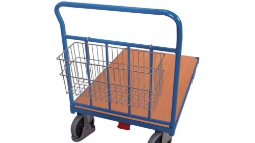 Tolókaros kocsi, rakodófelület hxsz 1230x800 mm, külső méretek hxszxm 1325x800x1015 mm, teherbírás 500 kg, ral 5010 enciánkék