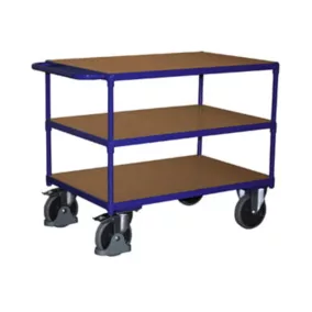   Nagy teherbírású asztalkocsi, 3 rakodófelülettel hxsz 850x500 mm, külső méretek hxszxm 1040x500x880 mm, teherbírás 500 kg, ral 5010 enciánkék