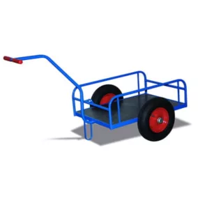   Kézikocsi korláttal, rakfelület hxsz 785x435 mm, korlátmagasság 220 mm, teherbírás 200 kg, pneumatikus gumiabroncsok, ral 5010 enciánkék