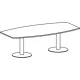 Tárgyalóasztal, széxméxma 2400x800/1200x720 mm, hordó alakú, fehér asztallap, ezüst oszlop, antracit lábazat