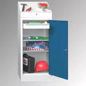   Álló íróasztal helyhez kötött, helyhez kötött, széxméxma 500x500x1000/1270 mm, 2 polc, 1 fiók, ral 7035/5010