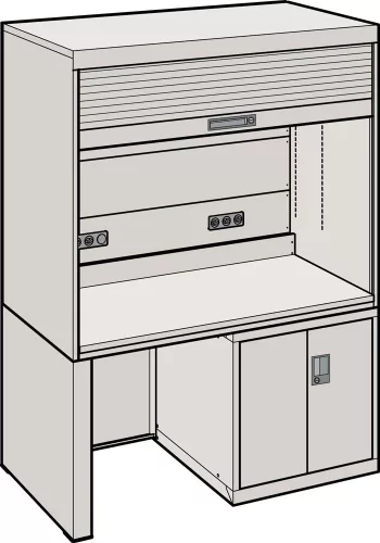 Munkaállomás rendszer széxméxma 1434x725x1900 mm, ral 7035, 1 felső szekrény redőnnyel, 1 alsó szekrény, 1 vasalatszekrény