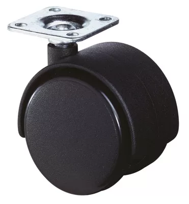 Műanyag dupla görgő, fekete, 40 mm átmérőjű, 30 kg teherbírású, csavarozható talppal, puha padlókhoz, 8 darabos csomag