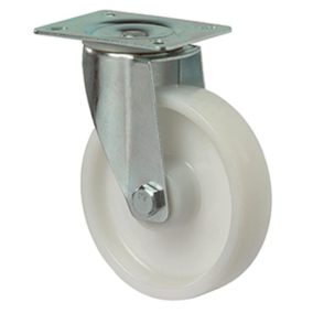   Szállítóeszköz forgógörgő, fehér műanyag, átmérő. 80 mm, teherbírás 125 kg, görgőscsapágy, csavaros lemez