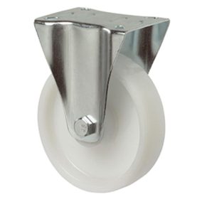   Szállítóeszköz fix görgő, fehér műanyag, átmérő. 80 mm, teherbírás 125 kg, görgőscsapágy, csavaros lemez