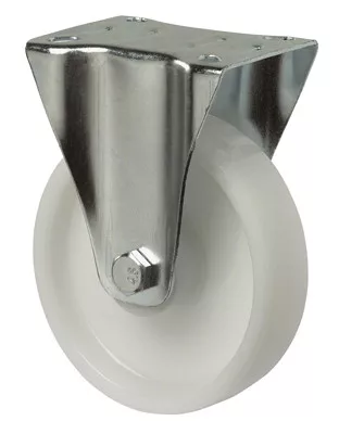 Szállítóeszköz fix görgő, elasztikus tömörgumi, kék, átmérő. 100 mm, teherbírás 140 kg, görgőscsapágy, csavaros lemez