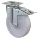 Nagy teherbírású forgógörgő reteszelő mechanizmussal, fehér műanyag, 125 mm átmérő, 700 kg teherbírás, golyóscsapágy, csavaros talp