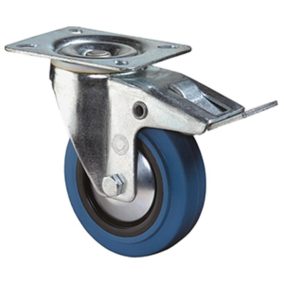   Szállítóeszköz forgógörgő reteszelő mechanizmussal., elasztikus tömörgumi, kék, átmérő. 100 mm, teherbírás 140 kg, görgőscsapágy, csavaros lemez