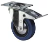 Szállítóeszköz forgógörgő reteszelő mechanizmussal., elasztikus tömörgumi, kék, átmérő. 100 mm, teherbírás 140 kg, görgőscsapágy, csavaros lemez