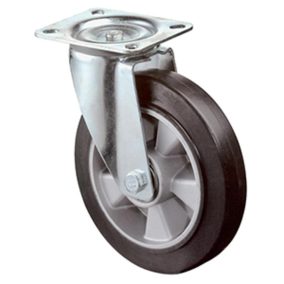   Szállítóeszköz forgógörgő, elasztikus tömörgumi, fekete, átmérő. 100 mm, teherbírás 150 kg, golyóscsapágy, csavaros lemez