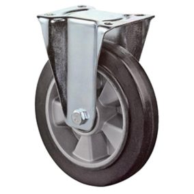   Szállítóeszköz fix görgő, elasztikus tömörgumi, fekete, átmérő. 100 mm, teherbírás 150 kg, golyóscsapágy, csavaros lemez