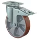 Szállítóeszköz forgógörgő reteszelő mechanizmussal., poliuretán 95+/-3 piros, átmérő. 200 mm, teherbírás 300 kg, golyóscsapágy, csavaros lemez