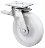 Nagy teherbírású forgógörgő reteszelő mechanizmussal, fehér műanyag, 100 mm átmérő, 175 kg teherbírás, golyóscsapágy, csavaros talp