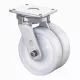 Nagy teherbírású dupla forgógörgő, fehér műanyag, átmérő. 100 mm, teherbírás 800 kg, golyóscsapágy, csavaros lemez