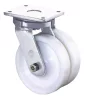 Nagy teherbírású dupla forgógörgő, fehér műanyag, átmérő. 100 mm, teherbírás 800 kg, golyóscsapágy, csavaros lemez