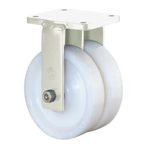   Nagy teherbírású dupla fix görgő, fehér műanyag, átmérő. 100 mm, teherbírás 800 kg, golyóscsapágy, csavaros lemez