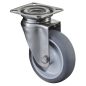   Rozsdamentes acél beálló görgő, termoplasztikus. gumi szürke, átmérő 50 mm, teherbírás 40 kg, siklócsapágy, csavaros talp