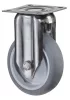 Rozsdamentes acél fix görgő, termoplasztikus. gumi szürke, átmérő 50 mm, teherbírás 40 kg, siklócsapágy, csavaros talp