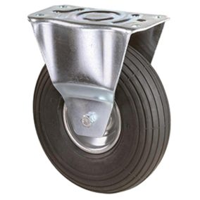   Szállítóeszköz fix görgő, fekete gumi, átmérő. 200 mm, teherbírás 75 kg, görgőscsapágy, csavaros lemez