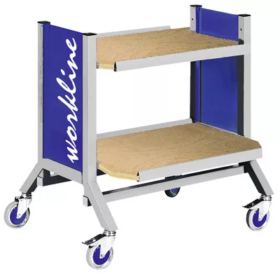 Asztalkocsi, 1500/900 magasságban állítható és kihúzható polcokkal, 3x bükk multiplex 810x610 mm, széxméxma 900x610x1510 mm, ral 7035/5013