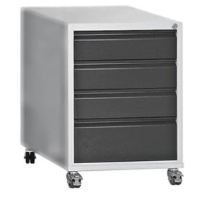   Fiókos egység, acéllemez, széxméxma 490x600x675 mm, 4 fiók, mozgatható, 4 forgókerék, teherbírás 35 kg/fiók