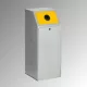 69 l-es újrahasznosító kuka, szélesség x mélység x magasság 400x400x1000 mm, kerek nyílás (palackoknak, konzervdobozoknak stb.) ral 1023 közlekedési sárga, ezüst színű test, belső betéttel együtt