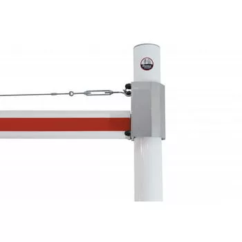 Merev magassághatároló, 5 m-es blokkszélesség, állítható. akár 3,8 m szabad magasság, 101,6x2,9 mm-es horganyzott tartók, 86x46 mm-es alumínium korlátgerendák