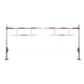   Forgatható magassághatároló, 3 m-es blokkszélesség, állítható. akár 2,8 m szabad magasság, 101,6x2,9 mm-es horganyzott tartók, 86x46 mm-es alumínium korlátgerendák, pl. tiplik