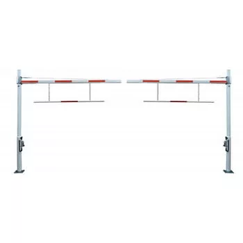 Forgatható magassághatároló, 6 m-es blokkszélesség, állítható. akár 2,8 m szabad magasság, 101,6x2,9 mm-es horganyzott tartók, 86x46 mm-es alumínium korlátgerendák, pl. tiplik