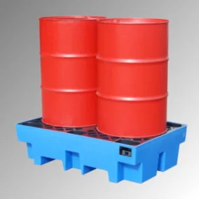  Polietilén gyűjtőtálca zsebekkel és pe raklappal, széxméxma 830x1230x330 mm, kék, gyűjtőtérfogat 200 l, súly 18 kg, teherbírás 650 kg
