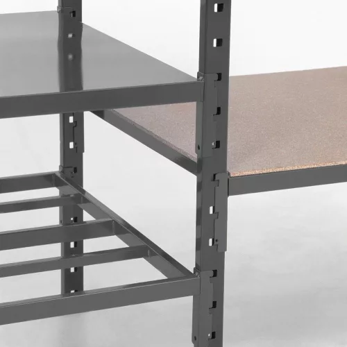 Többcélú, csavarmentes polcrendszer, csavarmentes polcrendszer, alsó rész széxméxma 1260x600x2000 mm, polcterhelés 460 kg, 4 szint, tömör lemez polcok, tartók és polcok ral 7024 grafitszürke színben