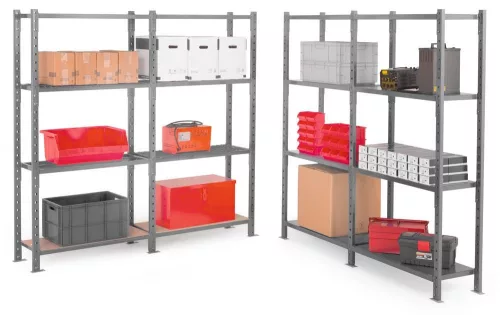 Többcélú, csavarmentes polcrendszer, csavarmentes polcrendszer, alsó rész széxméxma 1260x1000x2000 mm, polcterhelés 460 kg, 4 szint, tömör lemez polcok, tartók és polcok ral 7024 grafitszürke színben