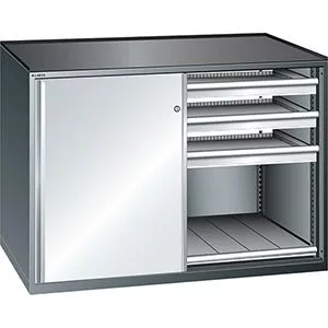 Kihúzható polc elektromos meghajtással, egyoldalas, 4 szint + tetőpolc, hasznos magasság 300 mm, hasznos mélység 560 mm, karterhelés 1500 kg, széxméxma 3100x1090x2385 mm