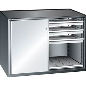 Kihúzható polc elektromos meghajtással, egyoldalas, 4 szint + tetőpolc, hasznos magasság 300 mm, hasznos mélység 560 mm, karterhelés 1500 kg, széxméxma 3100x1090x2385 mm