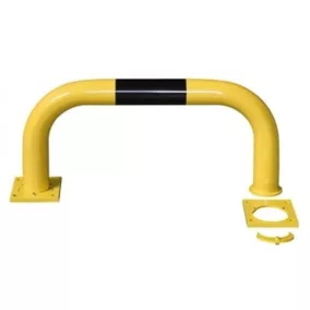   Ütközésvédők, levehető, cső 76/3,0 mm, ívelt, szélesség x magasság 750x350 mm, belső, sárga, bevonatos, fekete csíkokkal, speciális lemezes dübelezéshez