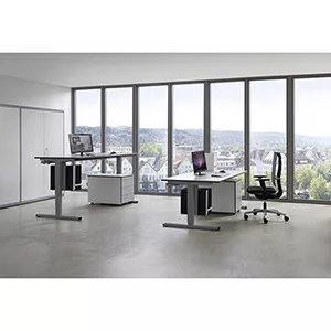 Íróasztal, elektromosan állítható magasságú, széxméxma 1600x900x650-1250 mm, 25 mm-es melamin asztallap, rögzítőelemekkel együtt kábeltálca, juhar/fehér alumínium