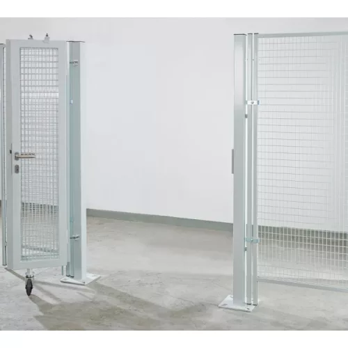 Harmonikakapu válaszfal védőrácsokhoz, egyoldalas, 2 szárnyú, sz x m 2000x2200 mm, lapos rács 40/40 mm, ral 7037 porszürke