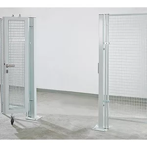 Harmonikakapu válaszfal védőrácsokhoz, egyoldalas, 2 szárnyú, sz x m 2000x2200 mm, lapos rács 40/40 mm, ral 7037 porszürke